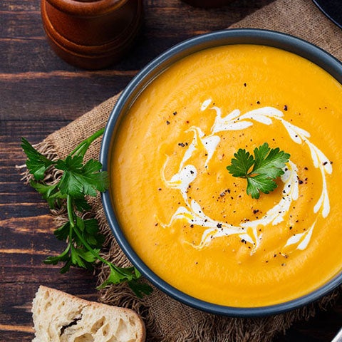 Photo of creamy soup taken from above.